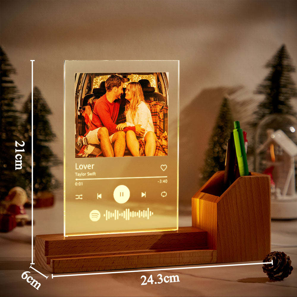 Custom Spotify Code Personalized Photo Acrylic Light Wooden Pen Holder Lamp - photomoonlampau