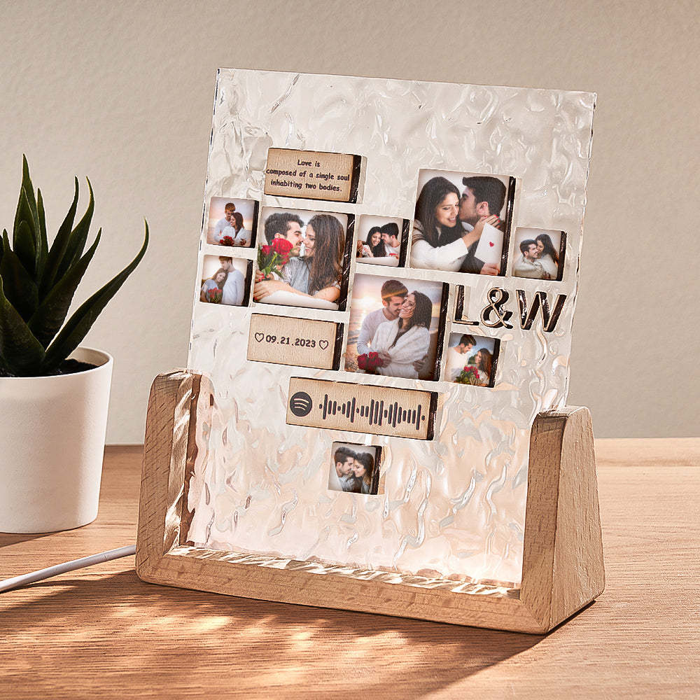 Custom Heart-Shaped Photo Frame Night Light Personalised Spotify Code Wooden Accessory Valentine's Day Gift for Couples - photomoonlampau