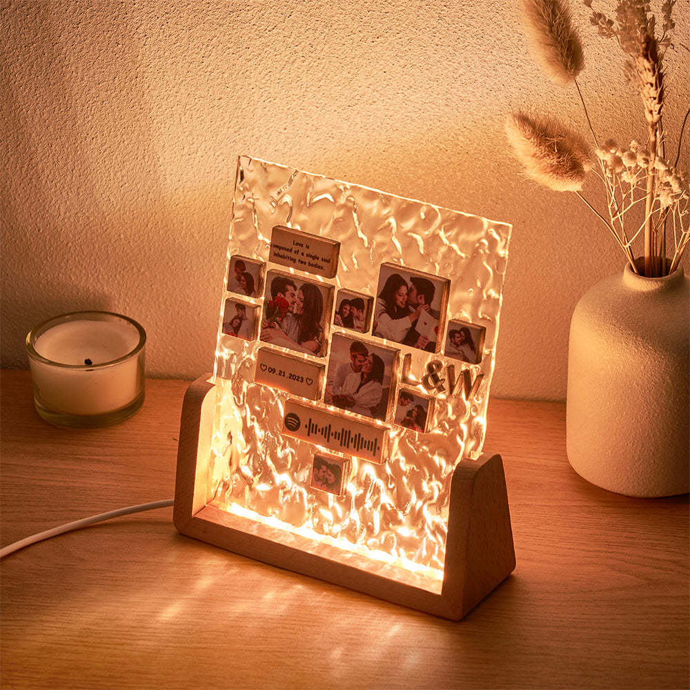 Custom Heart-Shaped Photo Frame Night Light Personalised Spotify Code Wooden Accessory Valentine's Day Gift for Couples - photomoonlampau