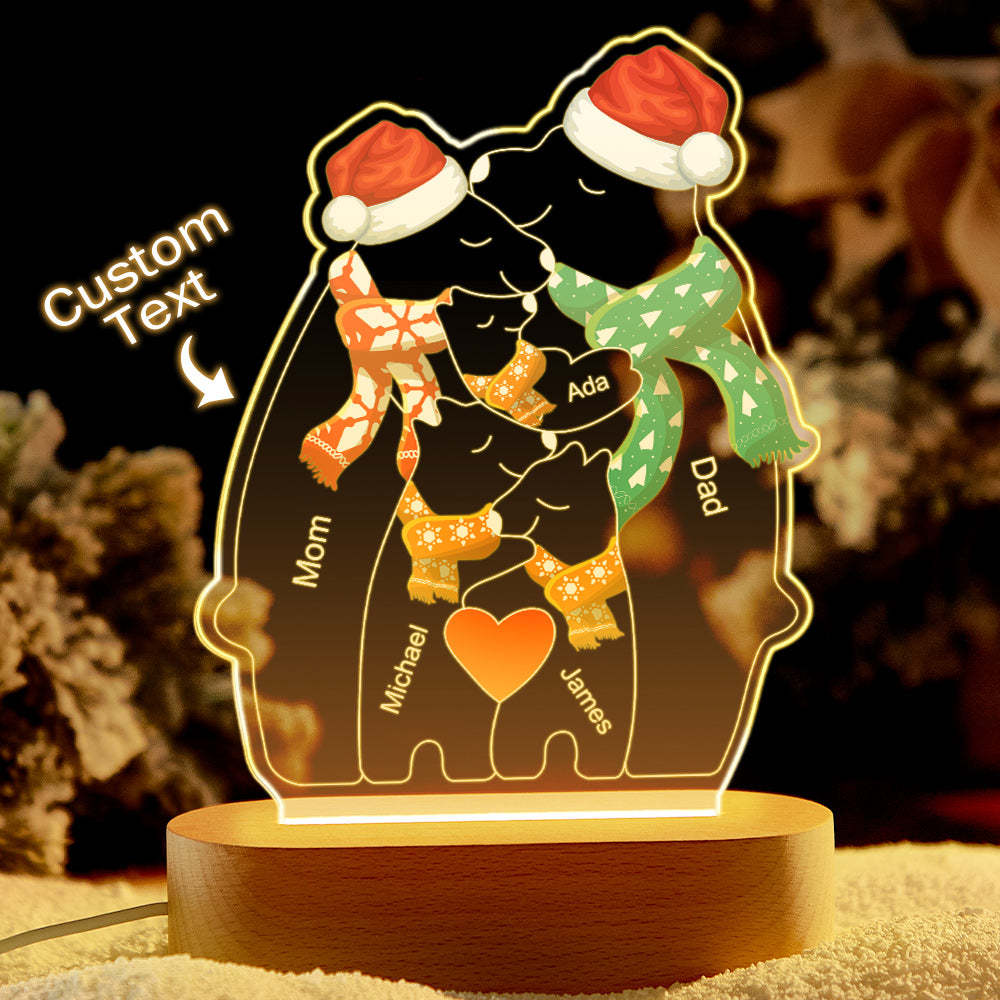 Personalised Names Christmas Warm Bear Family Acrylic Lamp Custom Night Light Best Christmas Gift - photomoonlampau