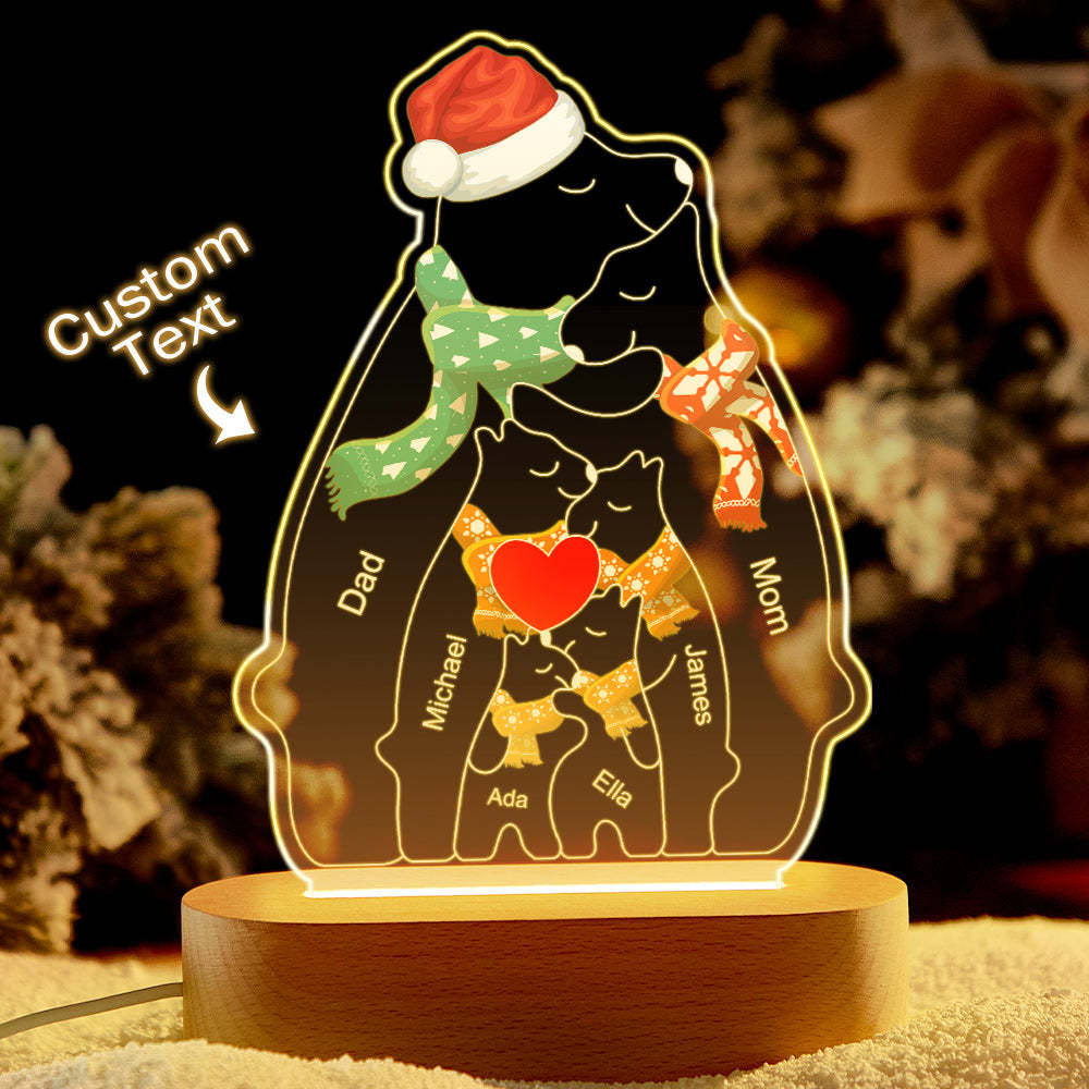 Personalised Names Christmas Warm Bear Family Acrylic Lamp Custom Night Light Best Christmas Gift - photomoonlampau