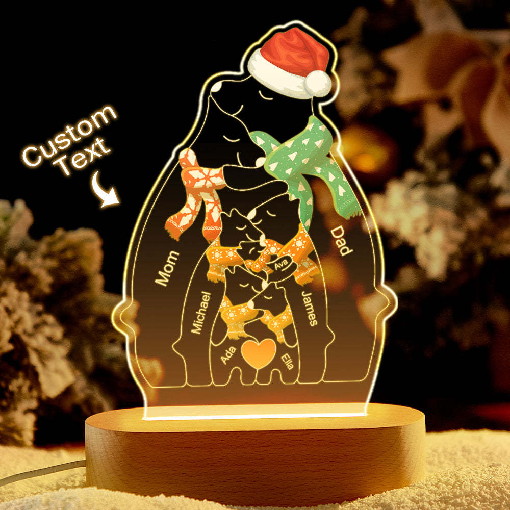 Personalised Names Christmas Warm Bear Family Acrylic Lamp Custom Night Light Best Christmas Gift - photomoonlampau