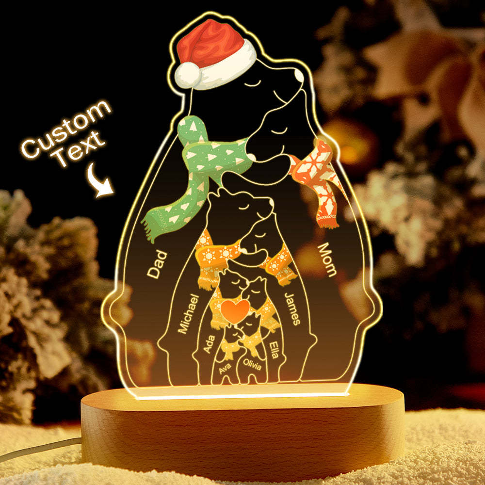 Personalised Names Christmas Warm Bear Family Acrylic Lamp Custom Night Light Best Christmas Gift - photomoonlampau