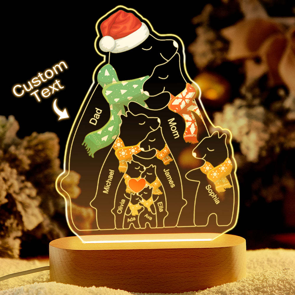 Personalised Names Christmas Warm Bear Family Acrylic Lamp Custom Night Light Best Christmas Gift - photomoonlampau
