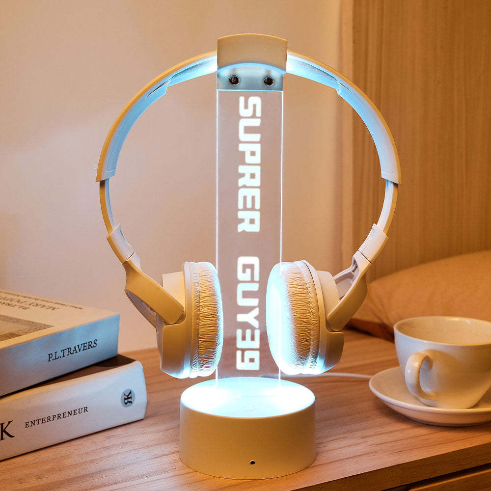 Personalized Text Headphone Stand Night Light Trendy Gamer Headset Holder Gifts For Him - photomoonlampau