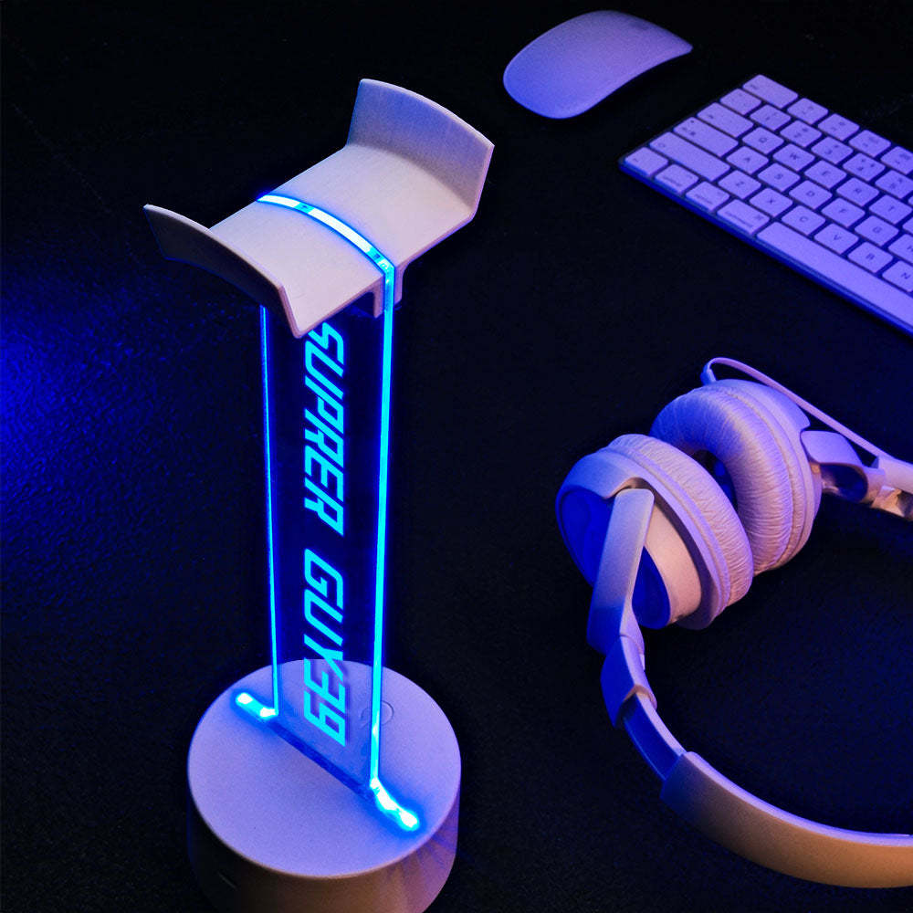Personalized Text Headphone Stand Night Light Trendy Gamer Headset Holder Gifts For Him - photomoonlampau