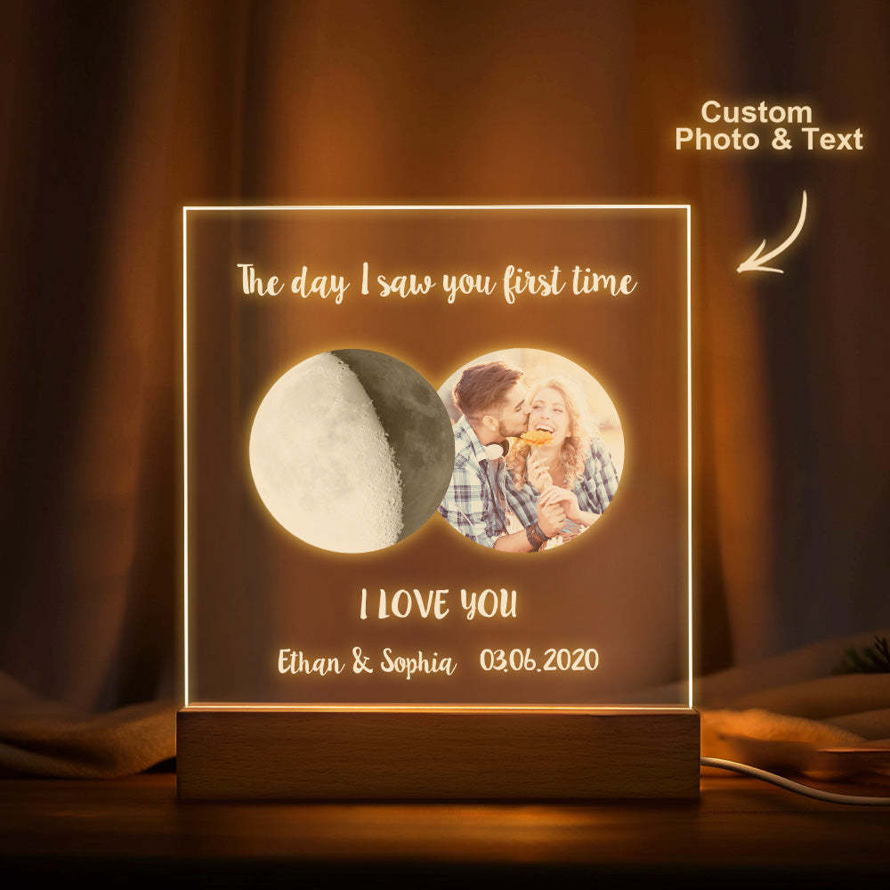 Custom Photo Moon Phase Night Light Warm Colorful LED Light Gift For Couples - photomoonlampau