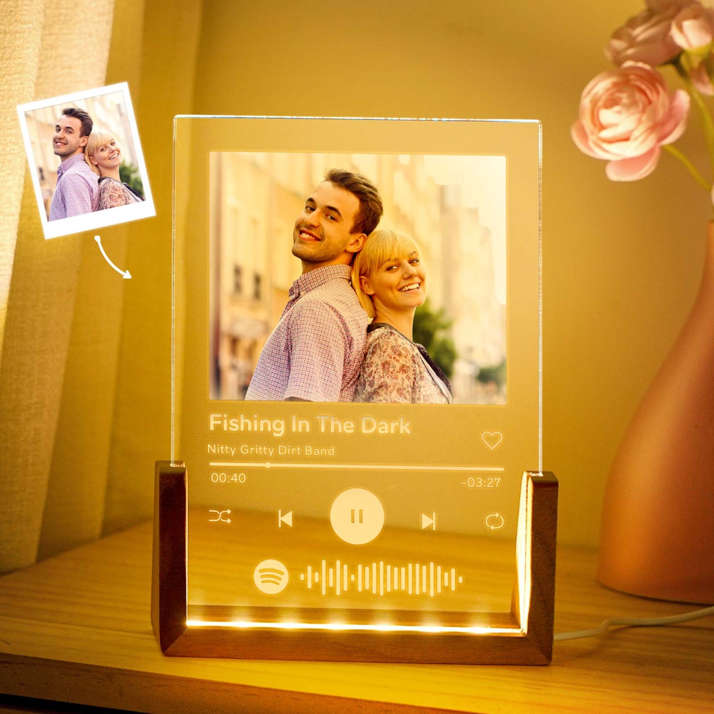 Personalized Photo Acrylic Song Plaque Custom Spotify Music Code Night Light Lamp Anniversary Gift - photomoonlampau