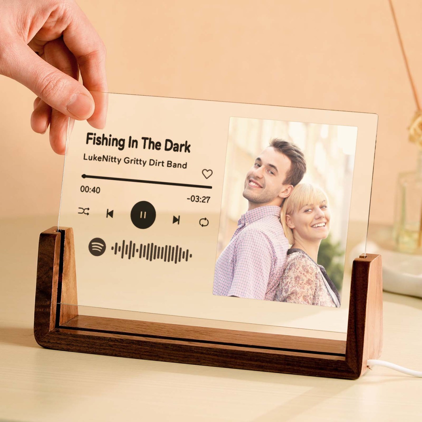 Personalized Photo Acrylic Song Plaque Custom Spotify Music Code Night Light Lamp Anniversary Gift - photomoonlampau