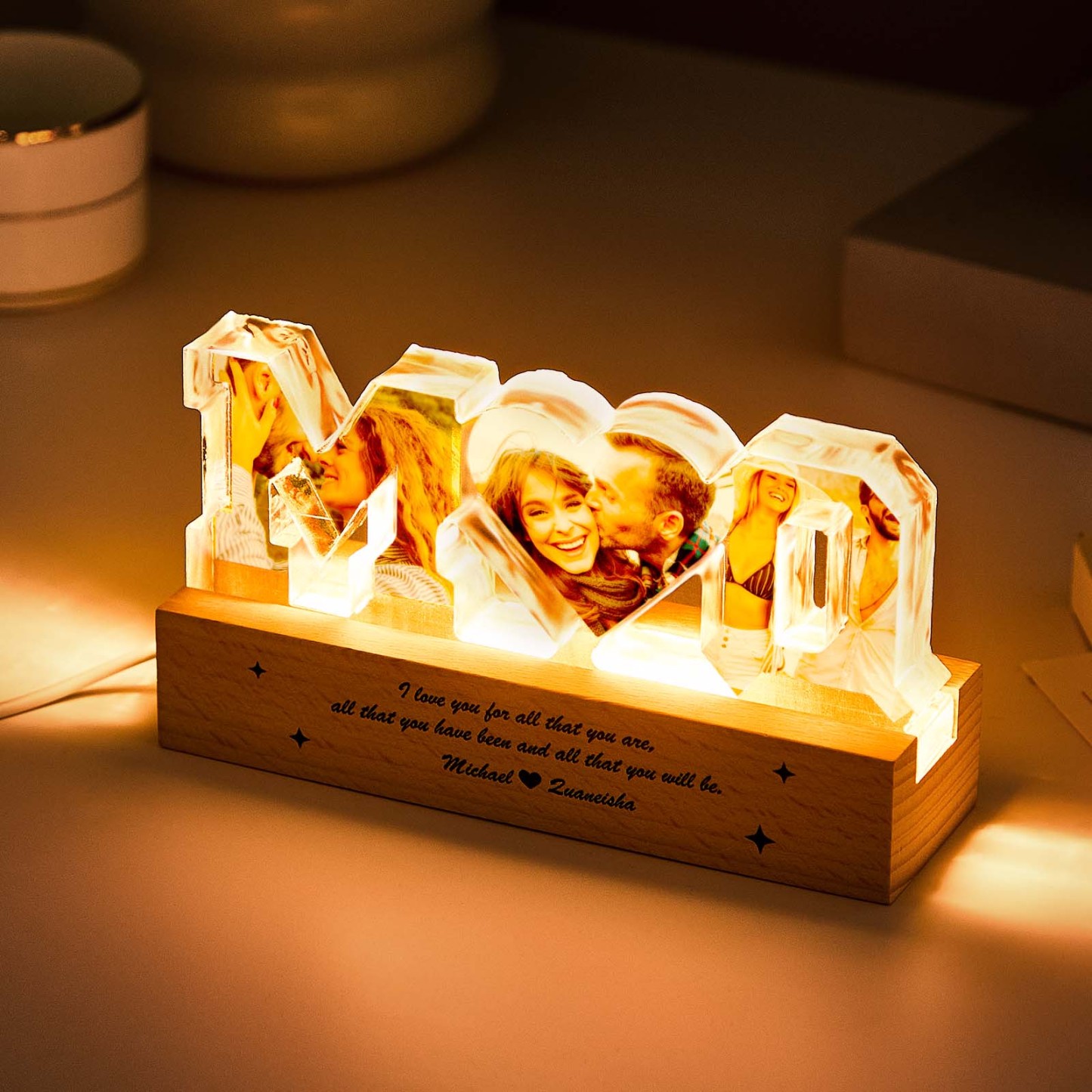 Personalized Couple Photos Collage Night Light Gift for Lover - photomoonlampau