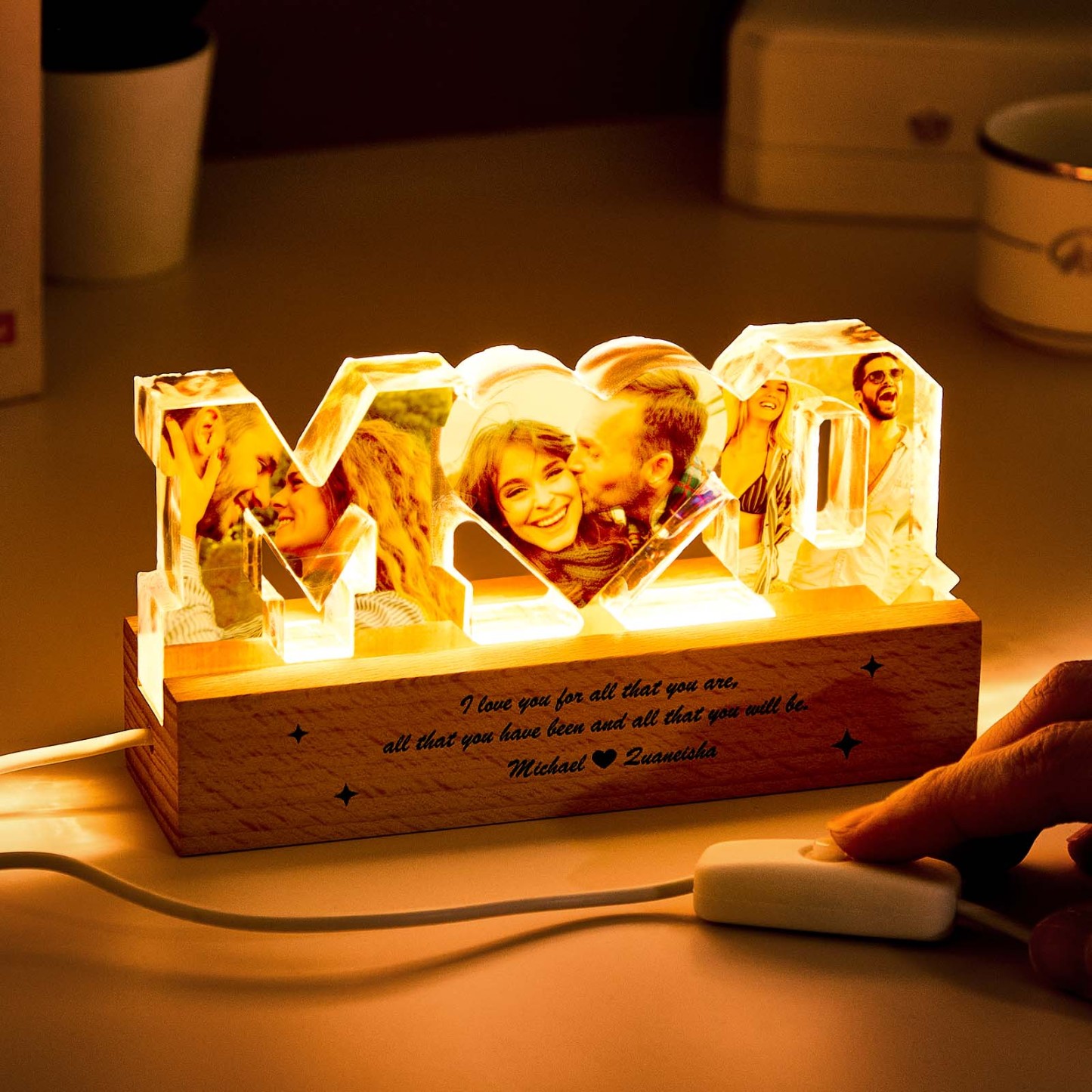 Personalized Couple Photos Collage Night Light Gift for Lover - photomoonlampau