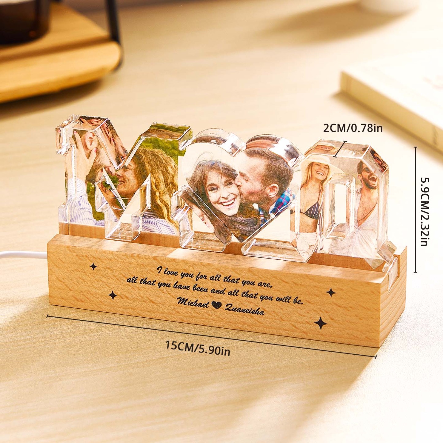 Personalized Couple Photos Collage Night Light Gift for Lover - photomoonlampau