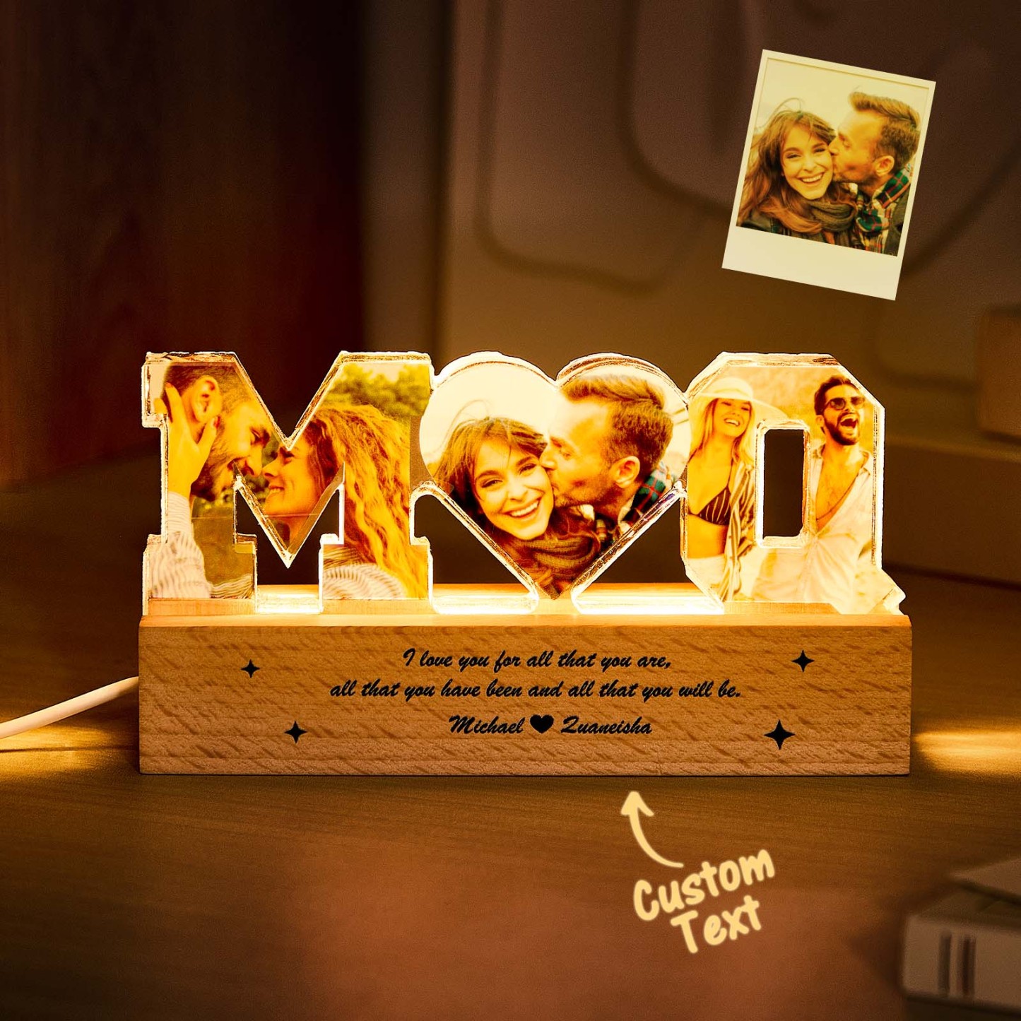 Personalized Couple Photos Collage Night Light Gift for Lover - photomoonlampau