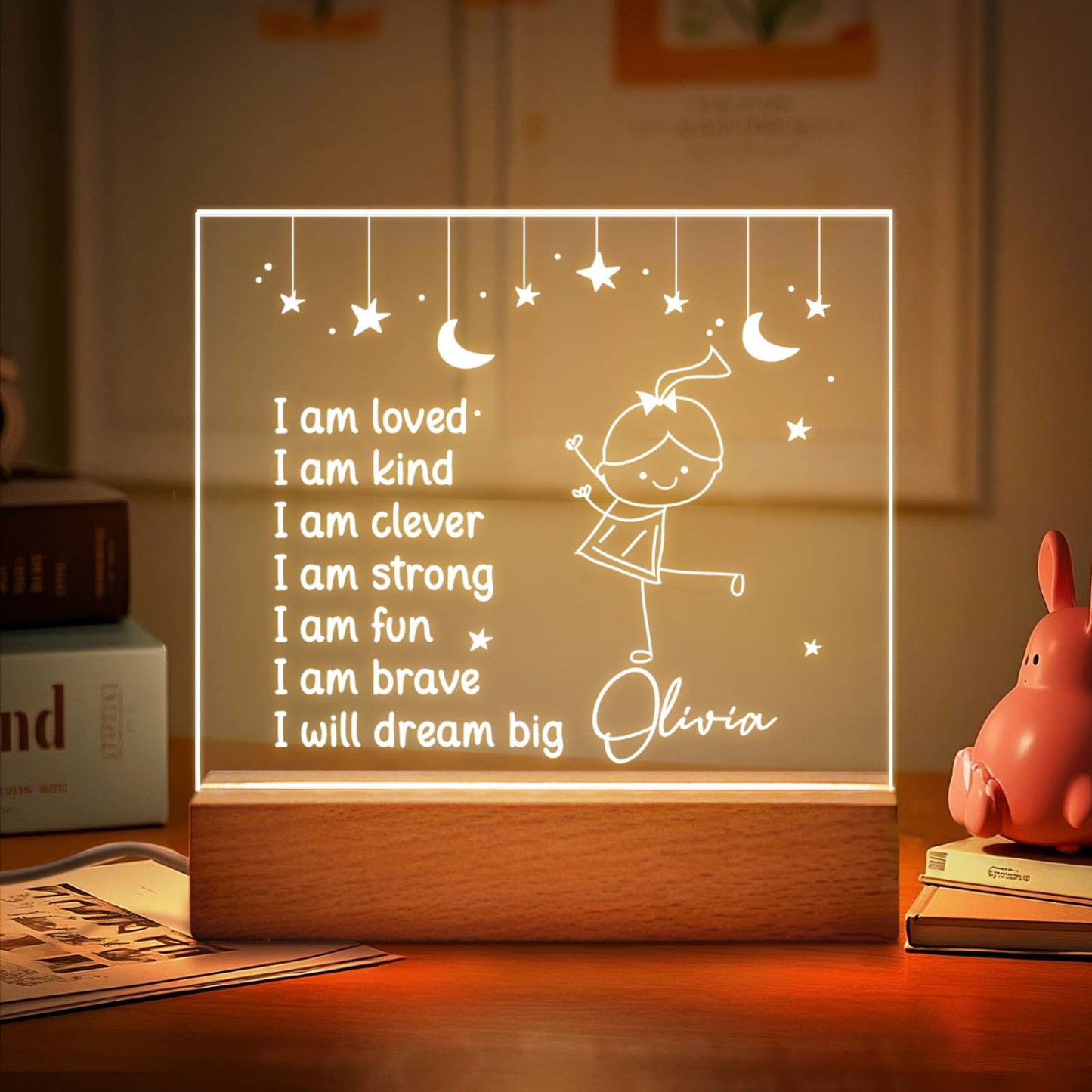 Personalized Affirmations Kids Night Plaque LED Lamp Night Light