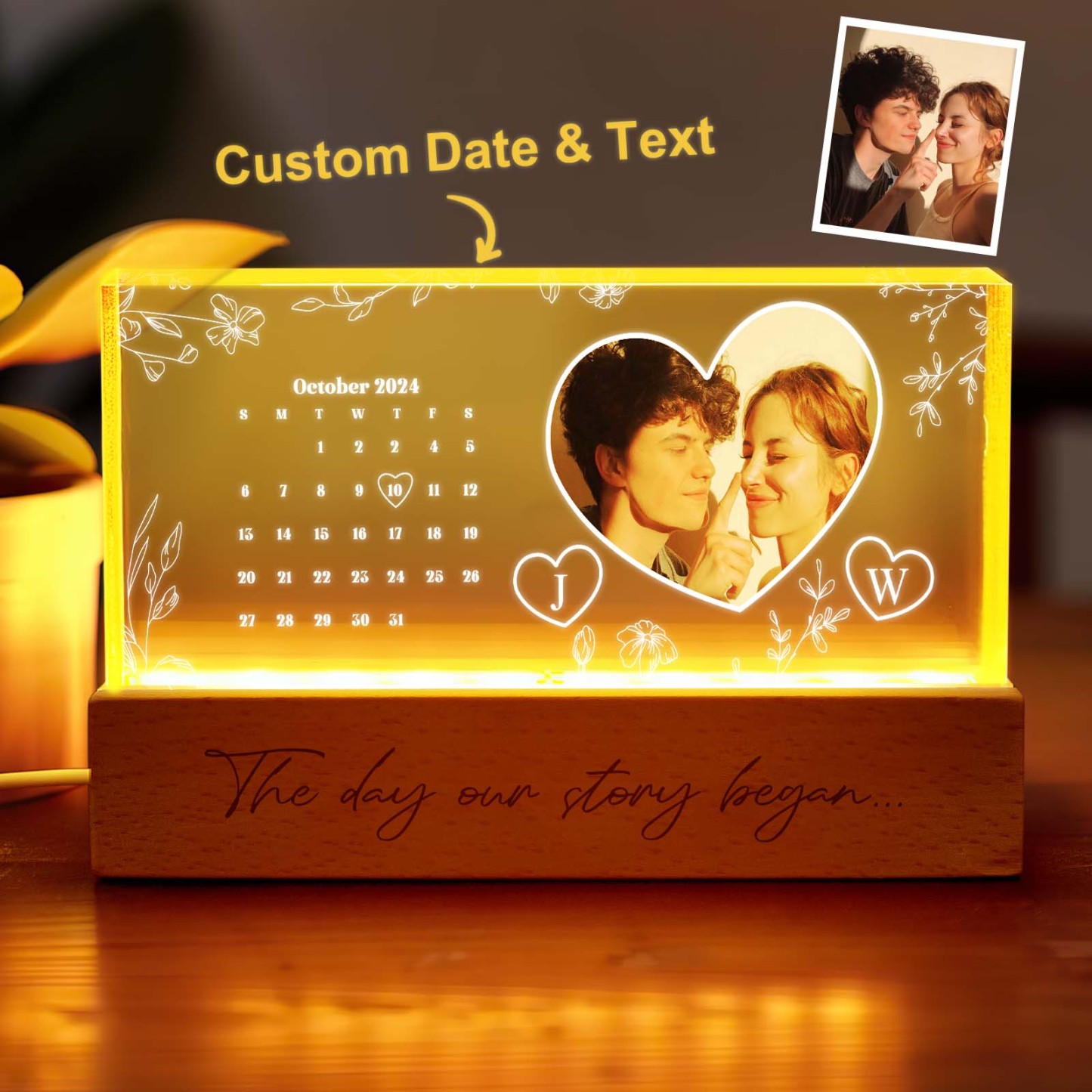 Personalized Calendar Night Light Custom Photo Light Gift for Lover - photomoonlampau