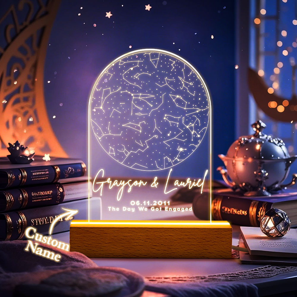 Personalized Night Light Custom Star Map By Date Anniversary For Couple Acrylic Plaque LED Night Light