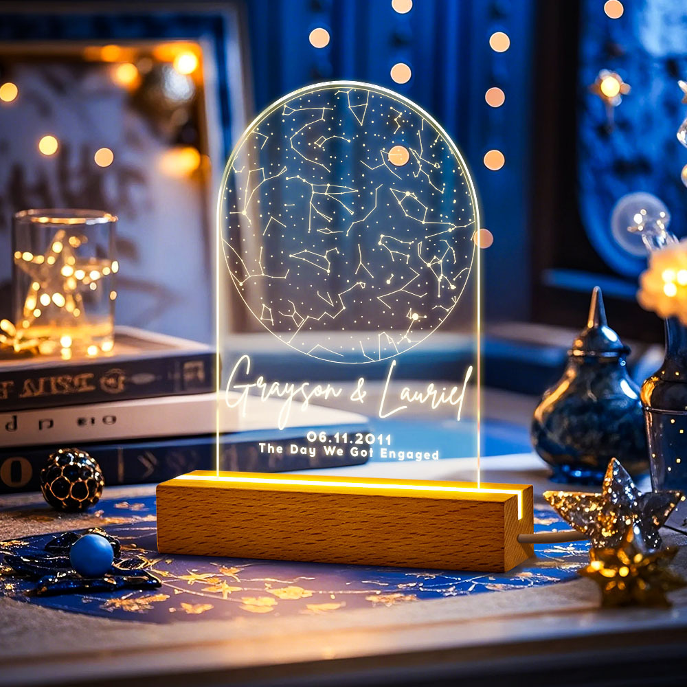 Personalized Night Light Custom Star Map By Date Anniversary For Couple Acrylic Plaque LED Night Light