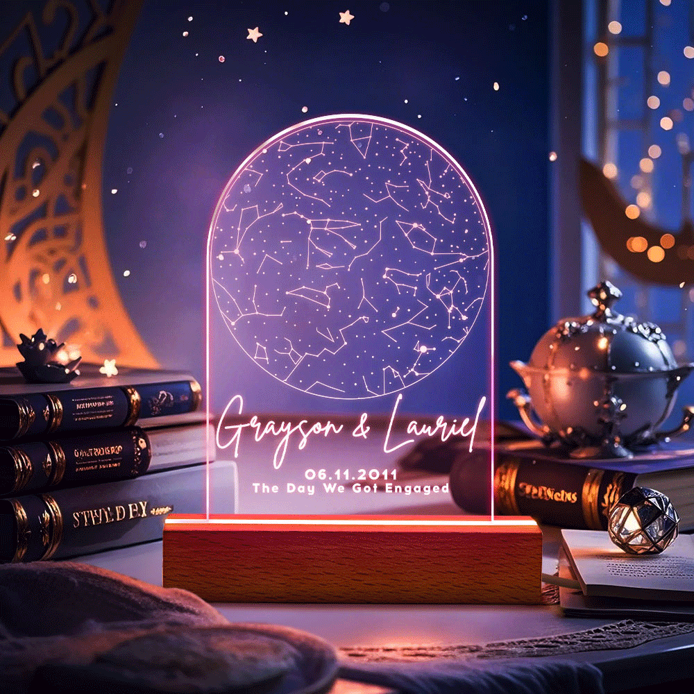 Personalized Night Light Custom Star Map By Date Anniversary For Couple Acrylic Plaque LED Night Light