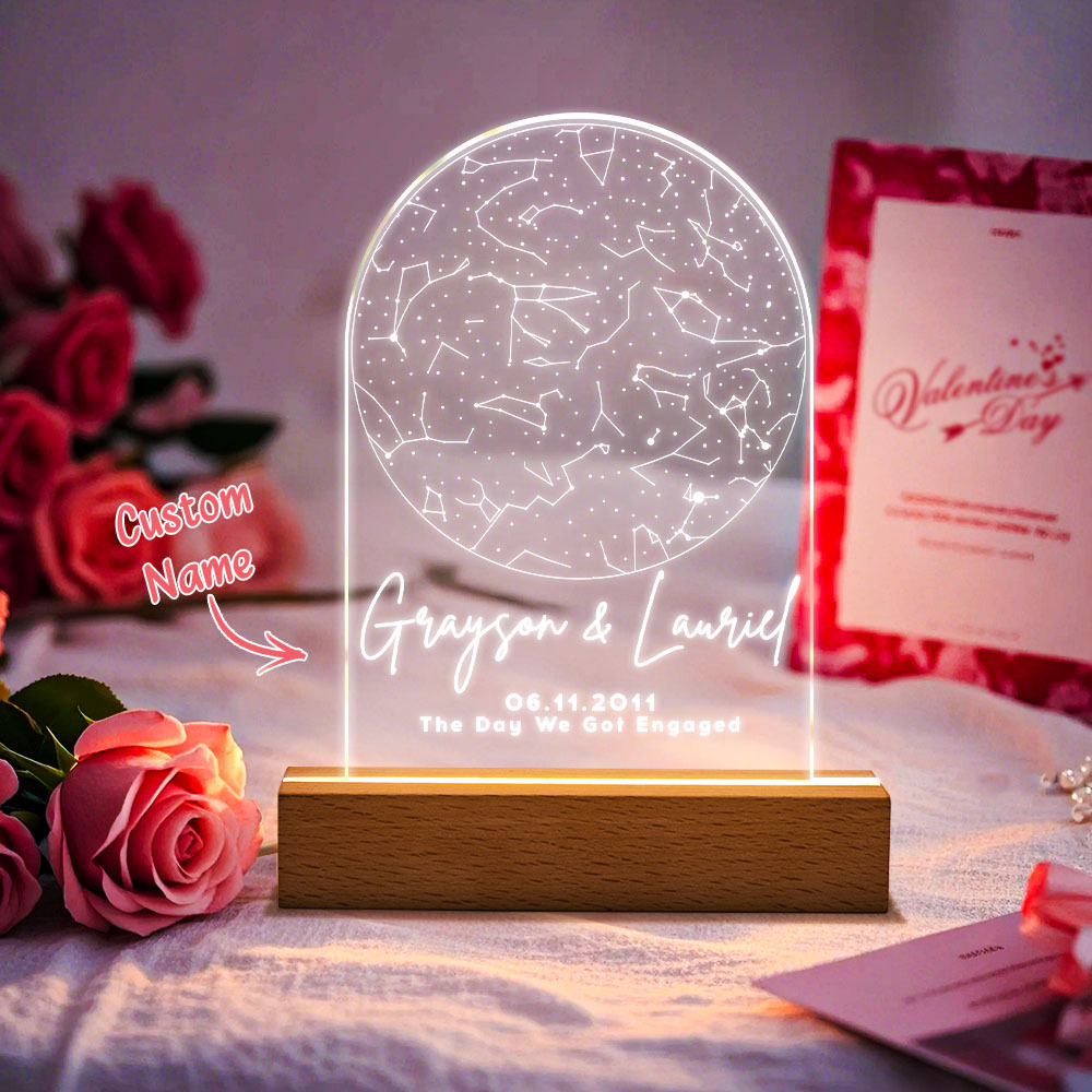 Personalized Night Light Custom Star Map By Date Anniversary For Couple Acrylic Plaque LED Night Light
