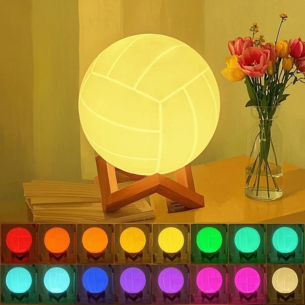 Personalized Name 3D Volleyball Night Light with Remote, Table Light Lamp with Wooden Base, Sports Decor for Room, Gift for Volleyball Lovers/Players - photomoonlampau