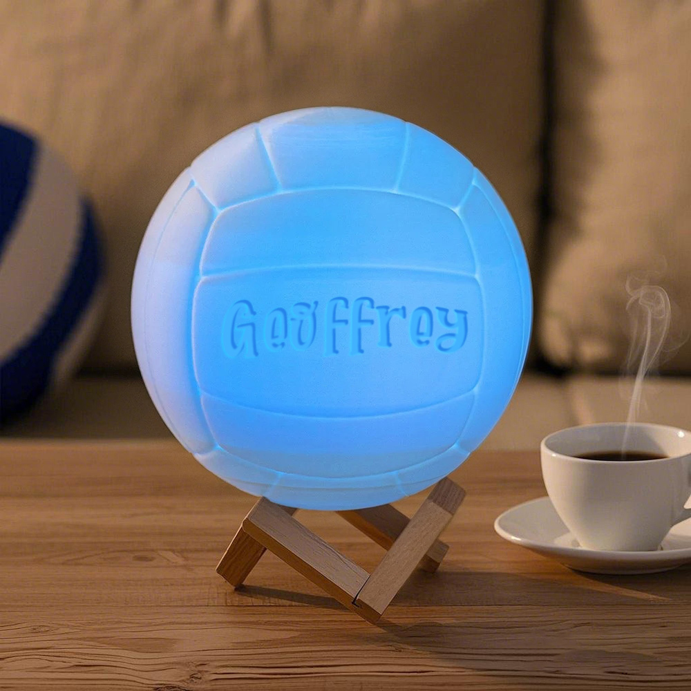 Personalized Name 3D Volleyball Night Light with Remote, Table Light Lamp with Wooden Base, Sports Decor for Room, Gift for Volleyball Lovers/Players - photomoonlampau