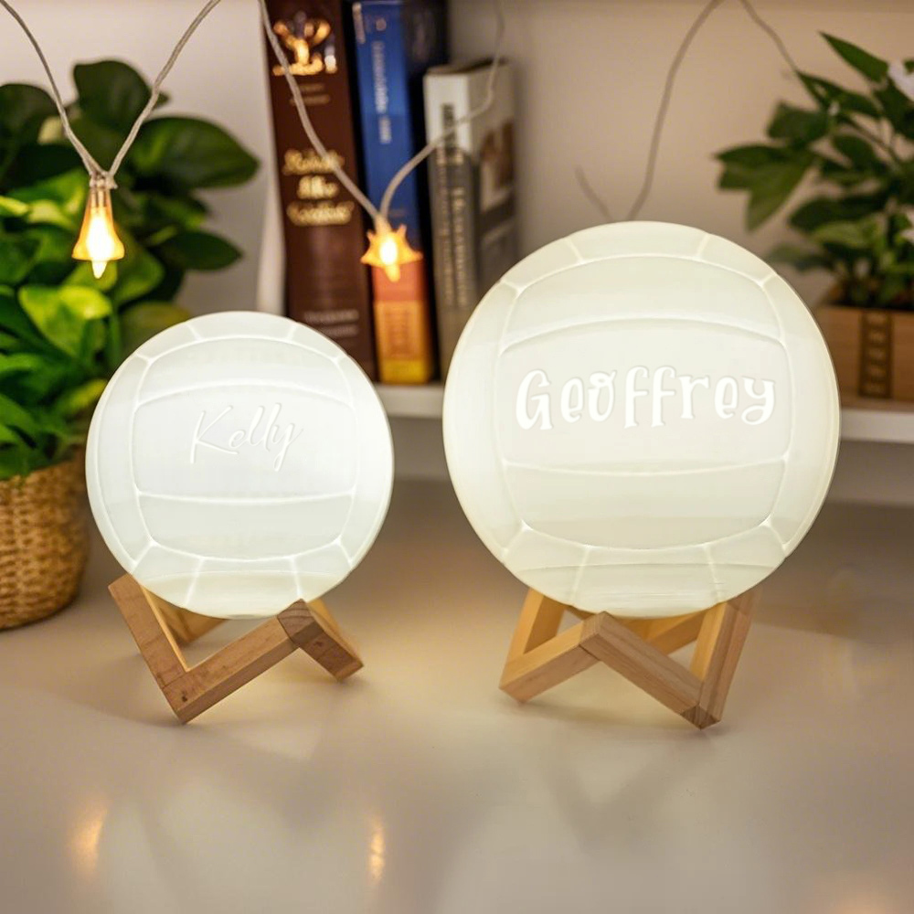 Personalized Name 3D Volleyball Night Light with Remote, Table Light Lamp with Wooden Base, Sports Decor for Room, Gift for Volleyball Lovers/Players - photomoonlampau