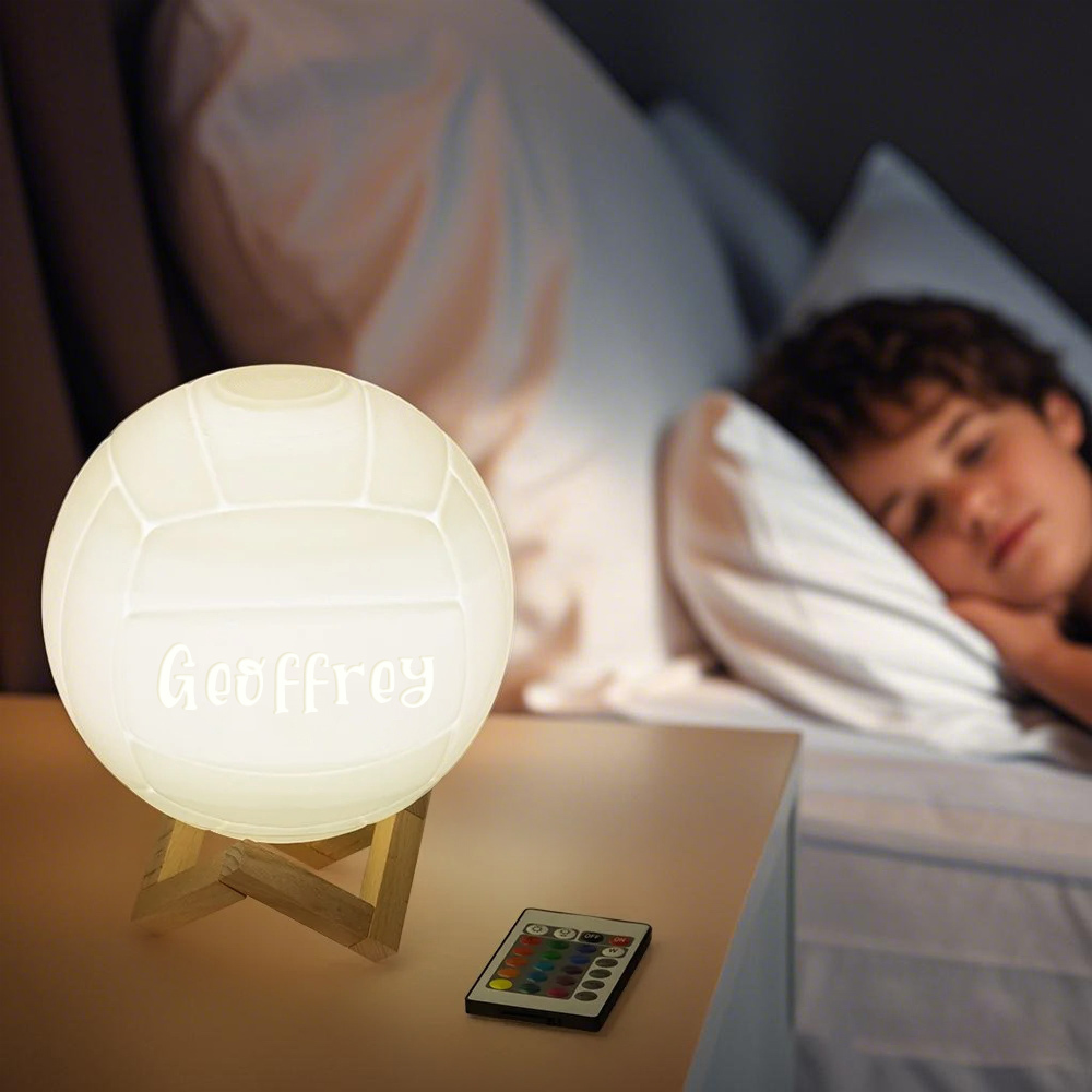 Personalized Name 3D Volleyball Night Light with Remote, Table Light Lamp with Wooden Base, Sports Decor for Room, Gift for Volleyball Lovers/Players - photomoonlampau