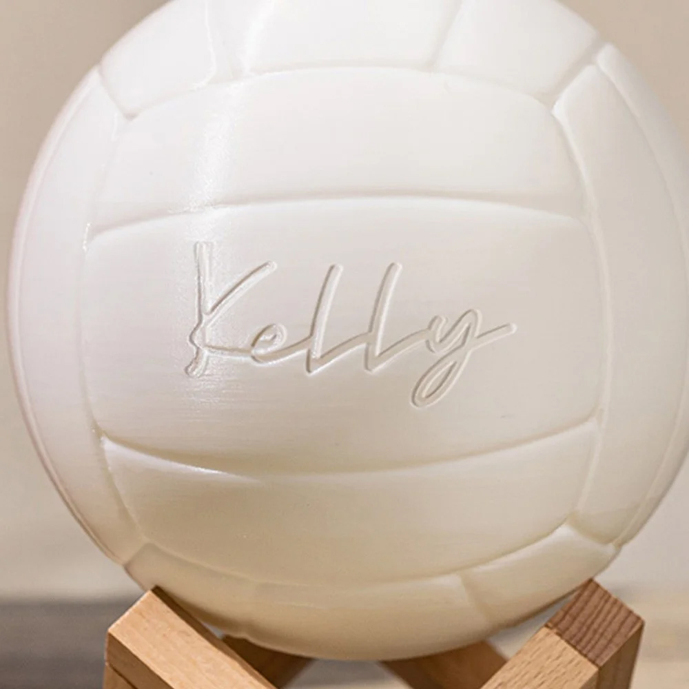 Personalized Name 3D Volleyball Night Light with Remote, Table Light Lamp with Wooden Base, Sports Decor for Room, Gift for Volleyball Lovers/Players - photomoonlampau