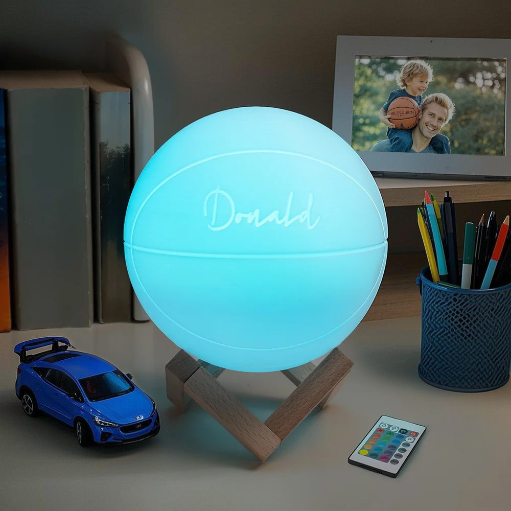 Personalized Name Basketball Night Light, 3D Table Lamp Light for Kids Room, Sports Decor for Boys Bedroom, Valentine Gifts for Him/Men - photomoonlampau
