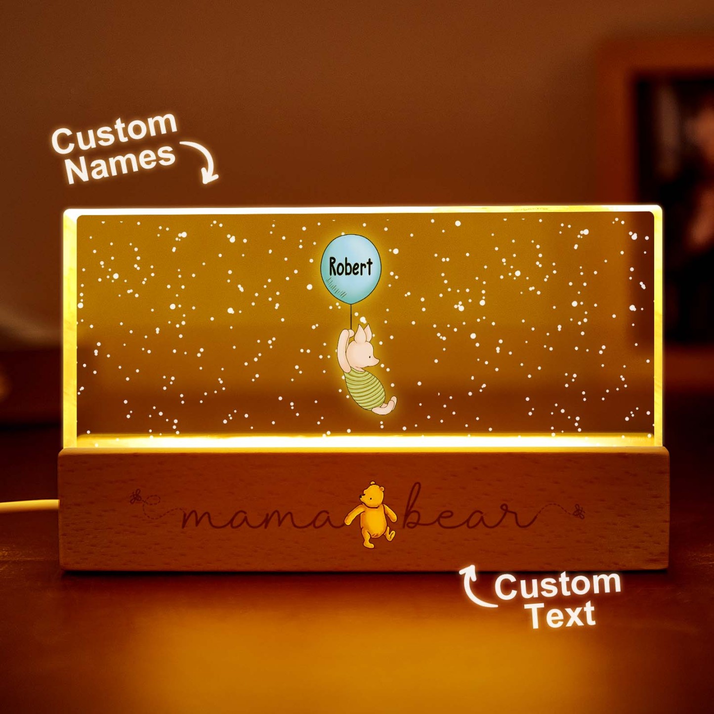 Grandma's Grandkids Cute Characters With Balloons Personalized Acrylic Block LED Night Light