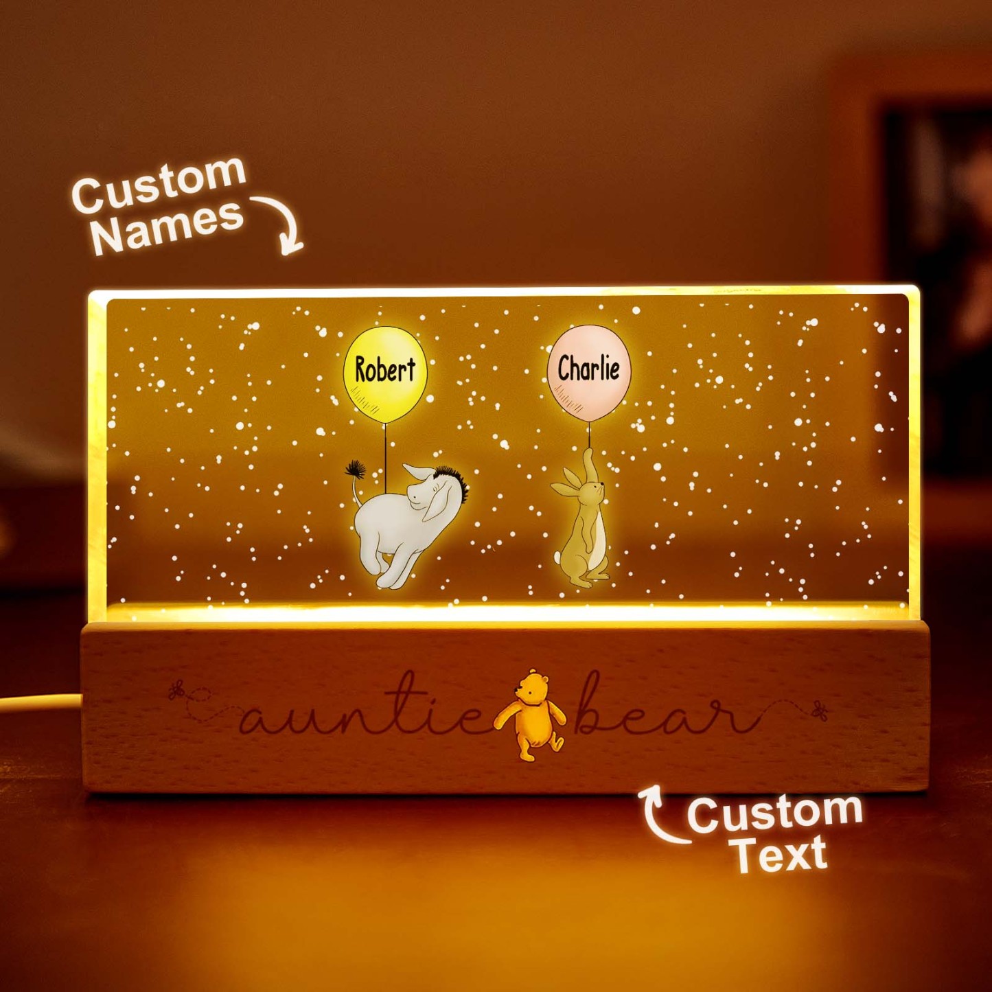 Grandma's Grandkids Cute Characters With Balloons Personalized Acrylic Block LED Night Light