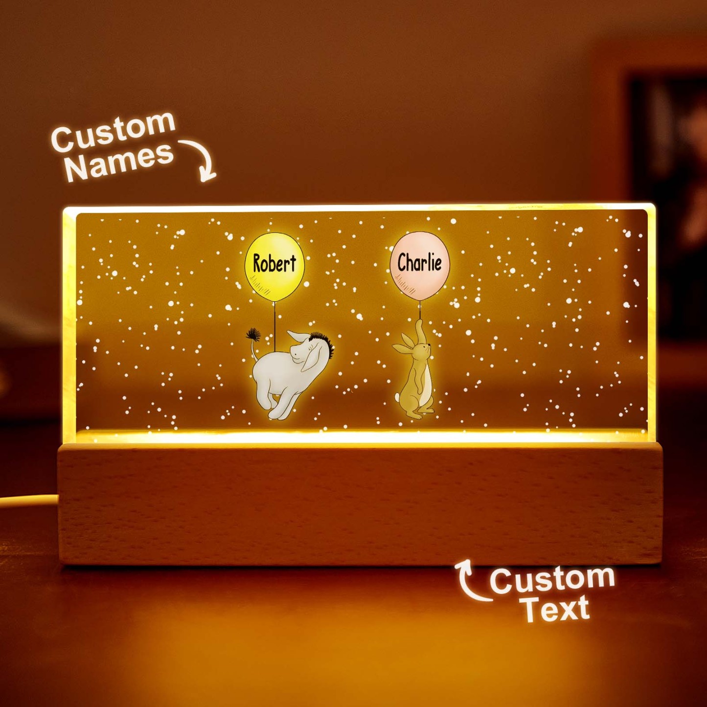 Grandma's Grandkids Cute Characters With Balloons Personalized Acrylic Block LED Night Light