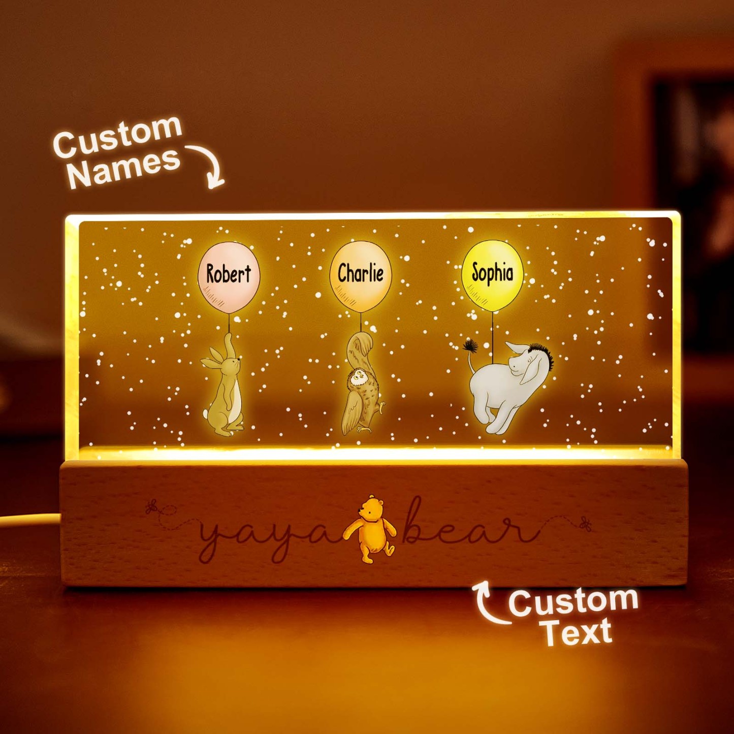 Grandma's Grandkids Cute Characters With Balloons Personalized Acrylic Block LED Night Light