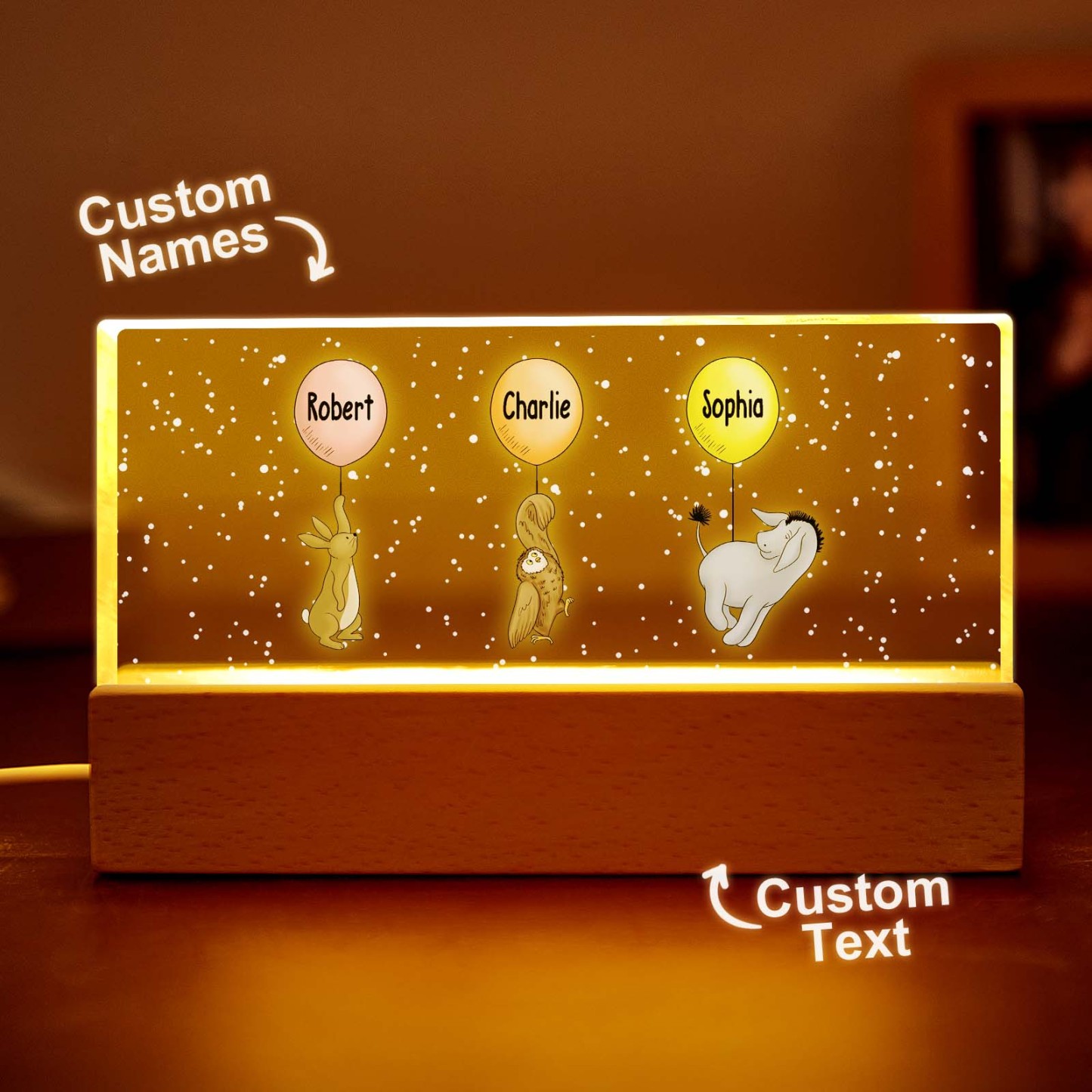 Grandma's Grandkids Cute Characters With Balloons Personalized Acrylic Block LED Night Light