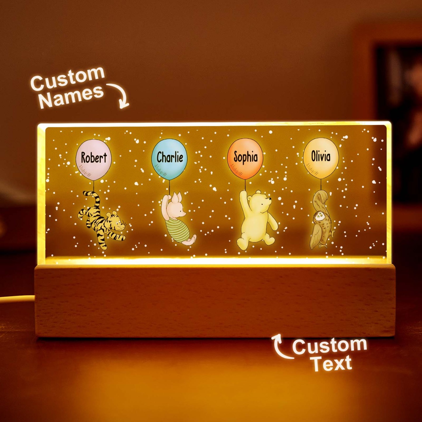 Grandma's Grandkids Cute Characters With Balloons Personalized Acrylic Block LED Night Light