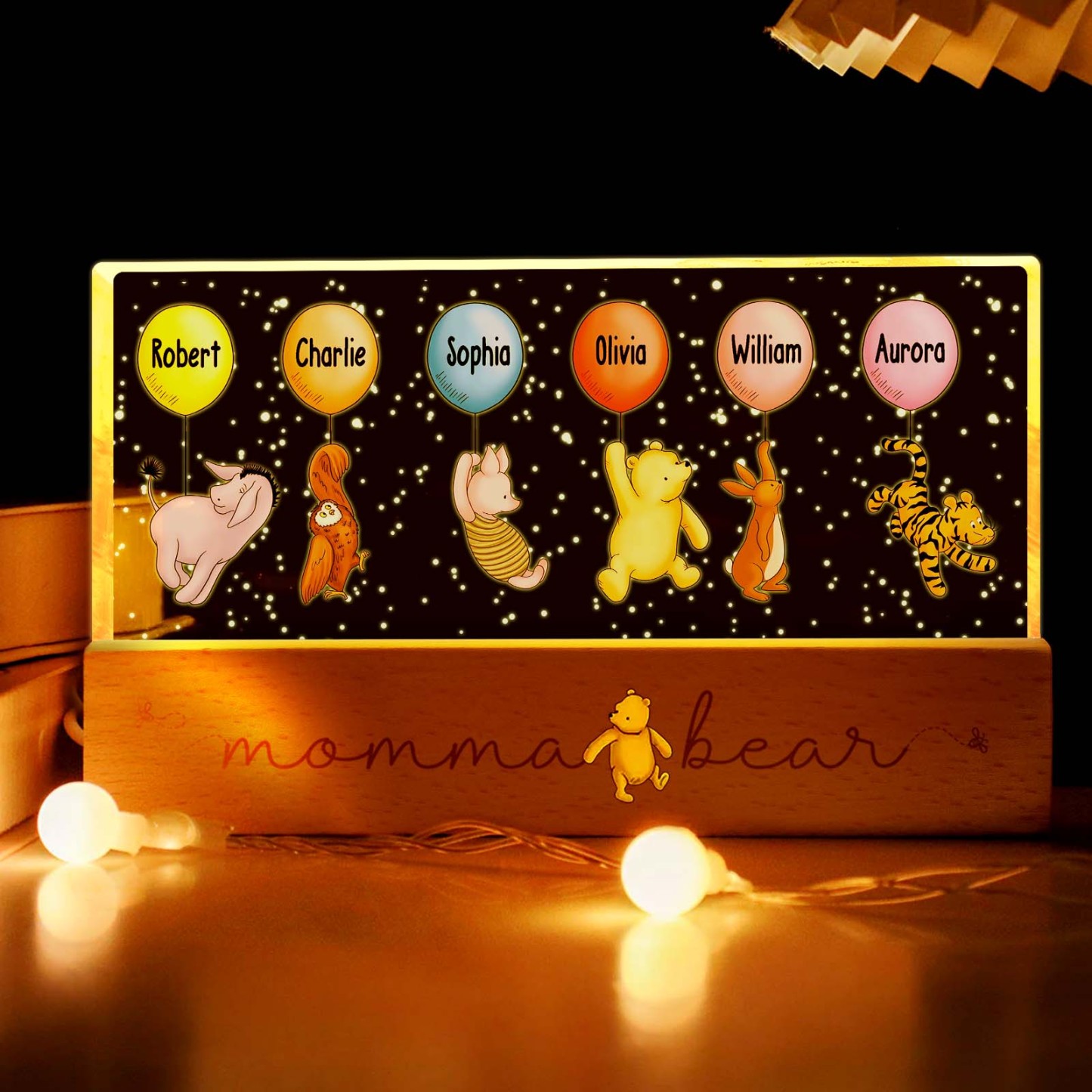 Grandma's Grandkids Cute Characters With Balloons Personalized Acrylic Block LED Night Light