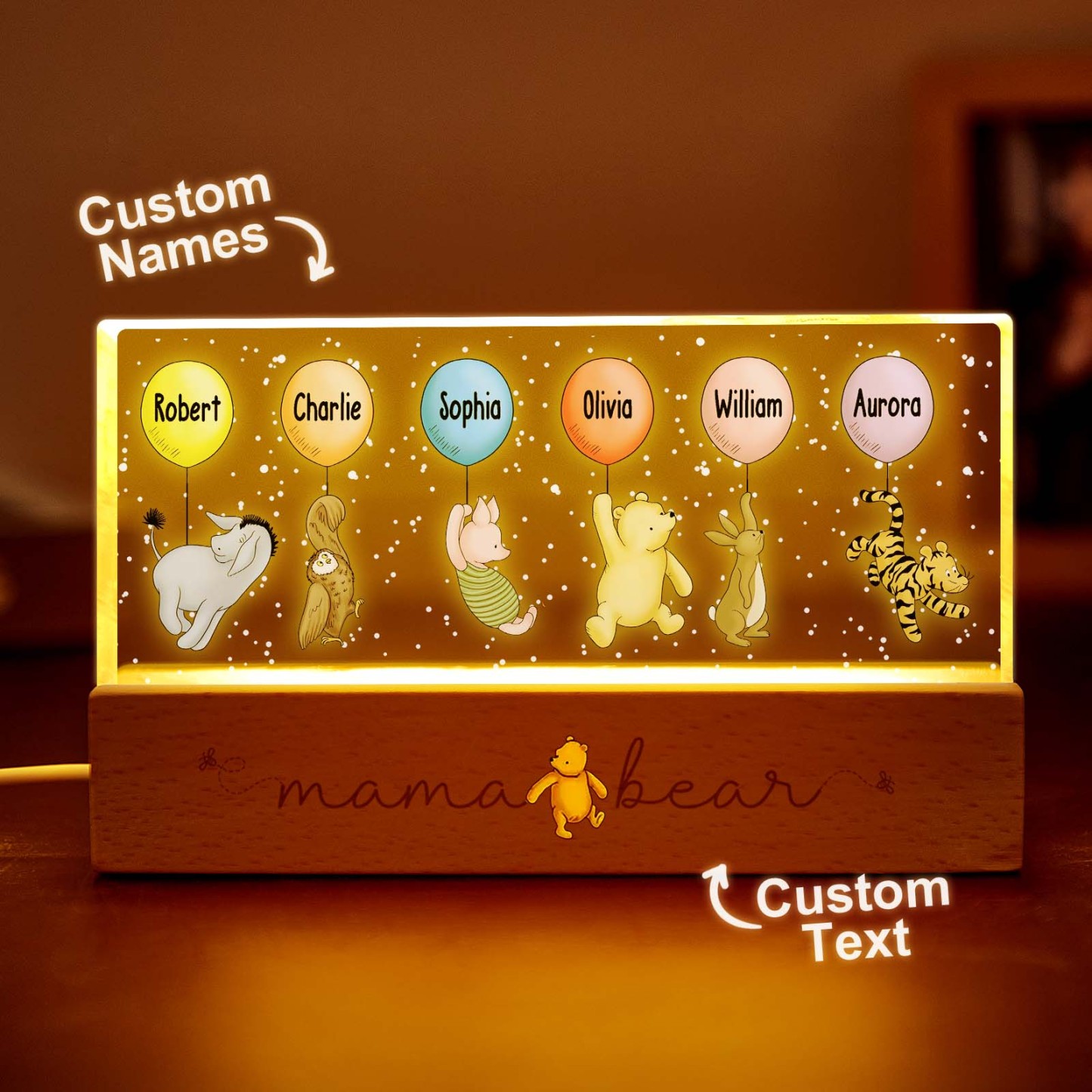 Grandma's Grandkids Cute Characters With Balloons Personalized Acrylic Block LED Night Light