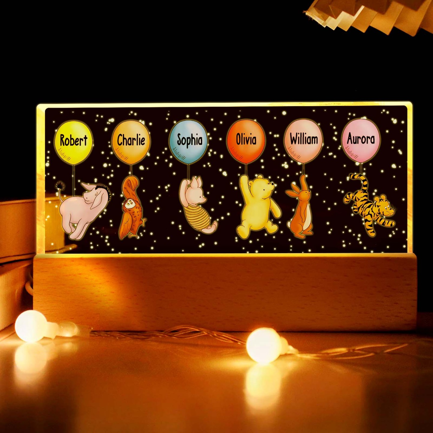 Grandma's Grandkids Cute Characters With Balloons Personalized Acrylic Block LED Night Light