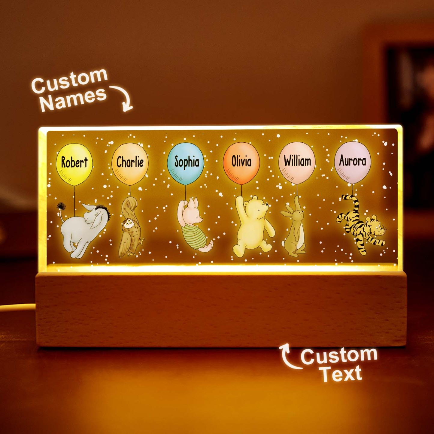 Grandma's Grandkids Cute Characters With Balloons Personalized Acrylic Block LED Night Light