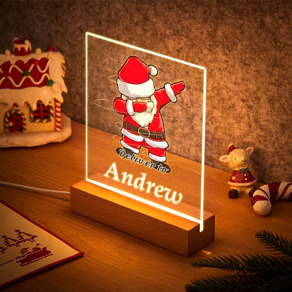 Merry Christmas Personalised Led Name Lamp Santa Claus For Kids Gift - photomoonlampau