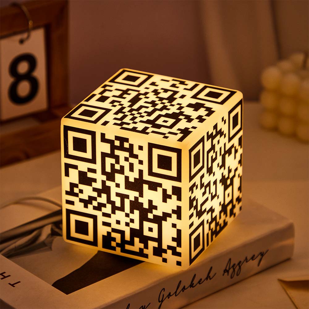 Scannable QR Code CUBE Night Light with Your Photo or Text Personalised Gift for Her - photomoonlampau