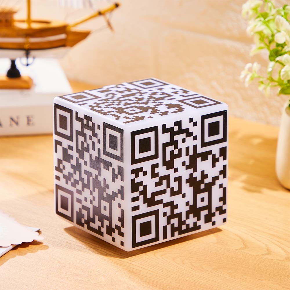Scannable QR Code CUBE Night Light with Your Photo or Text Personalised Gift for Her - photomoonlampau