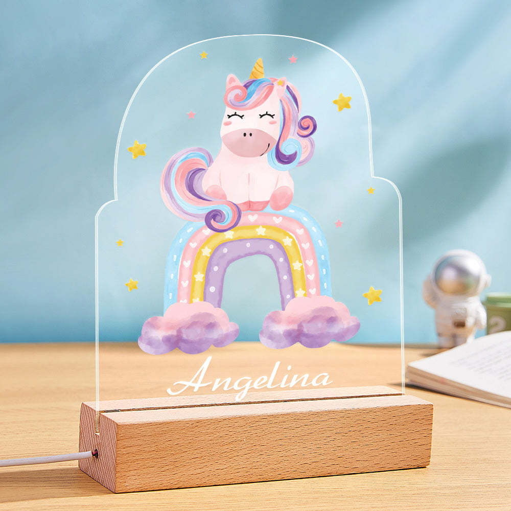 Personalised Name Sign Led Night Light Boho Rainbow and Unicorn Nursery Decor - photomoonlampau