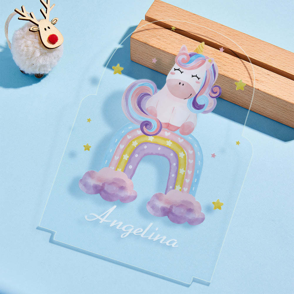 Personalised Name Sign Led Night Light Boho Rainbow and Unicorn Nursery Decor - photomoonlampau