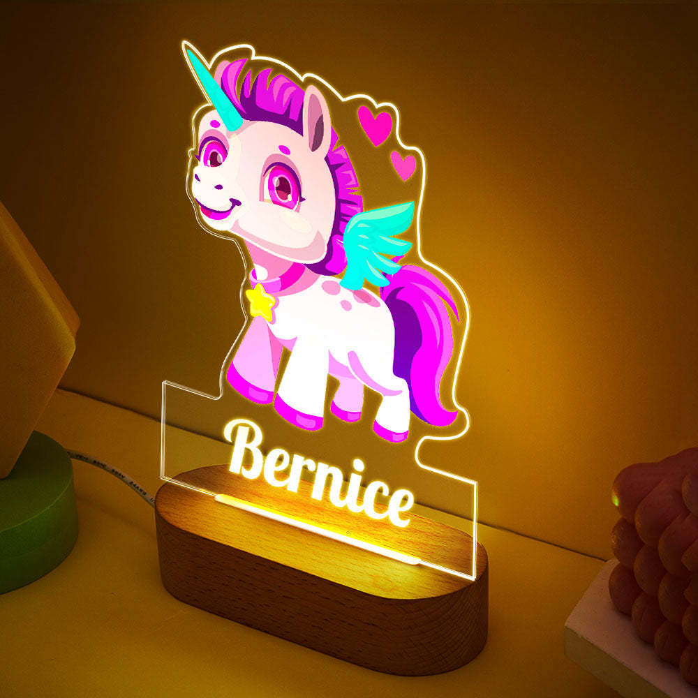 Personalised Name Night Light Pink Unicorn LED Light Room Decor For Girls - photomoonlampau