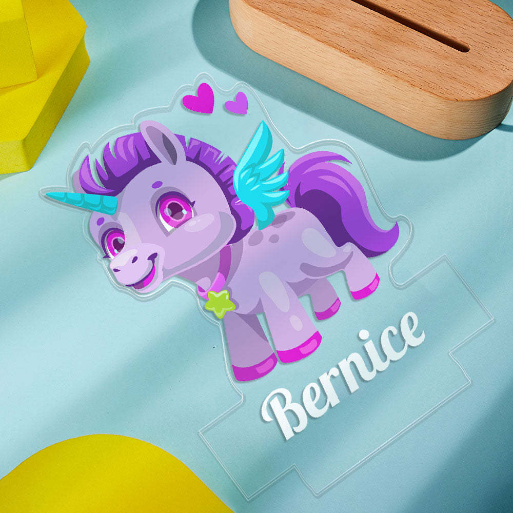 Personalised Name Night Light Pink Unicorn LED Light Room Decor For Girls - photomoonlampau