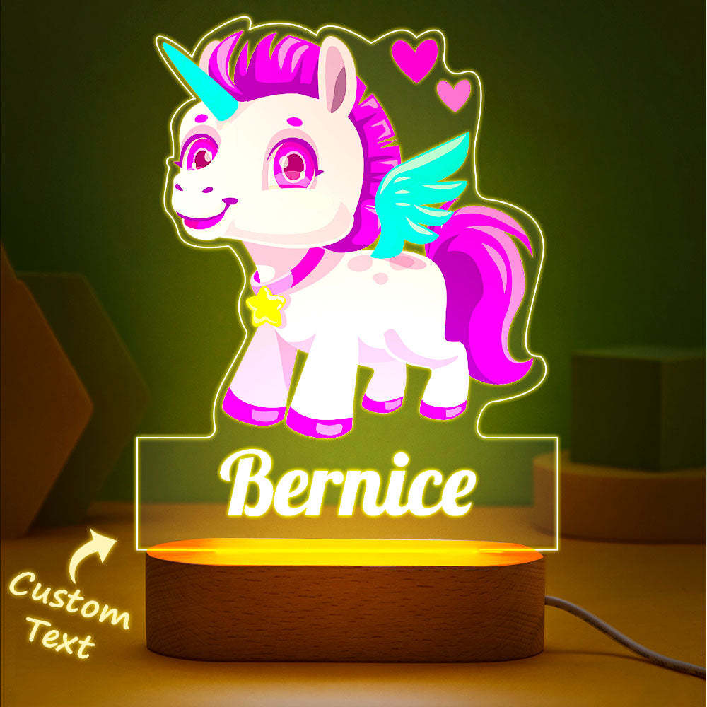 Personalised Name Night Light Pink Unicorn LED Light Room Decor For Girls - photomoonlampau