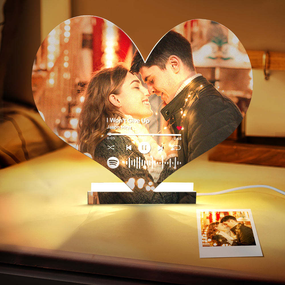 Personalized Spotify Code Photo Heart-shaped Light Gift for Lover - photomoonlampau