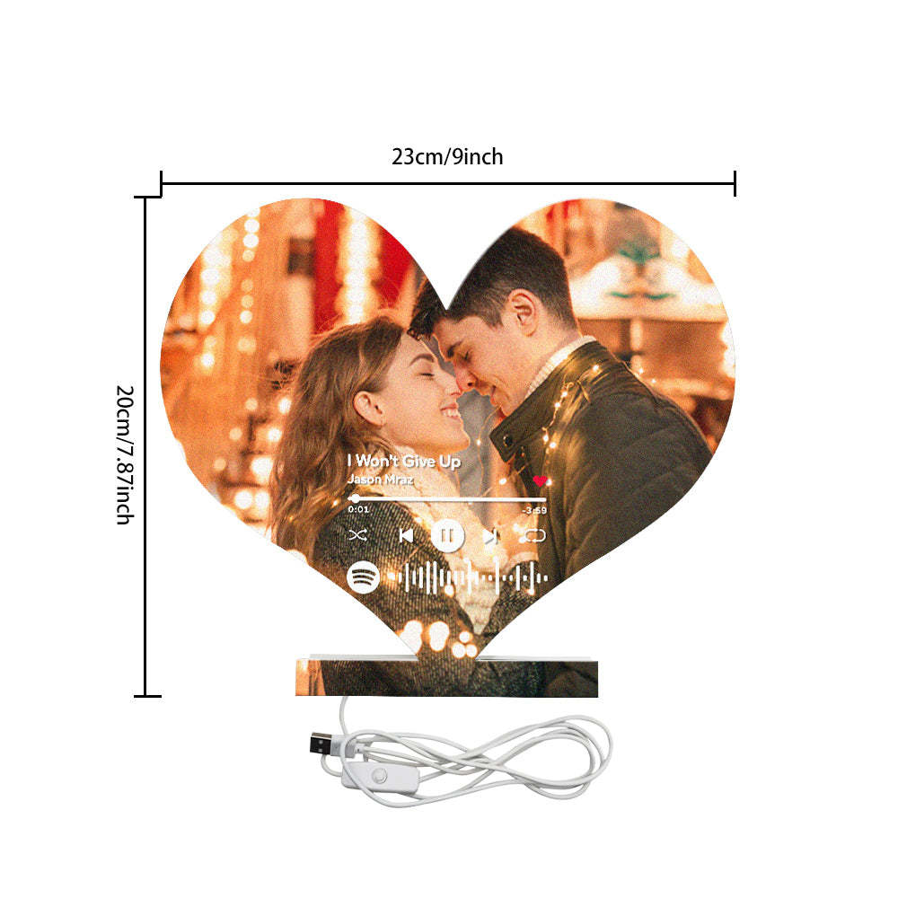 Personalized Spotify Code Photo Heart-shaped Light Gift for Lover - photomoonlampau