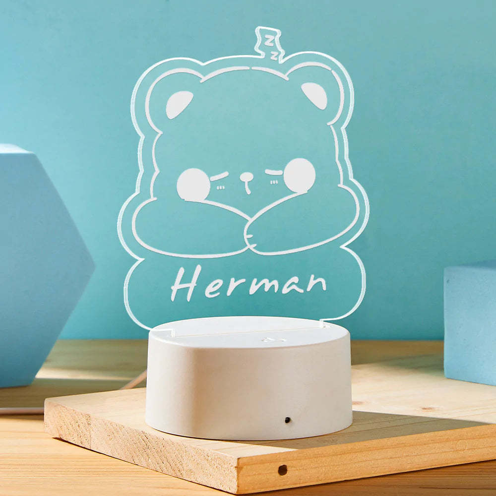 Custom Engraved Sleeping Bear LED Night Light Personalised Name Lamp Creative Gift - photomoonlampau